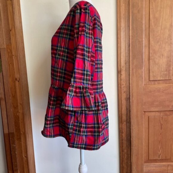 HALEY AND THE HOUND Red Plaid Flannel Peplum Ruffle Top with Gold Back Buttons M - Picture 11 of 15